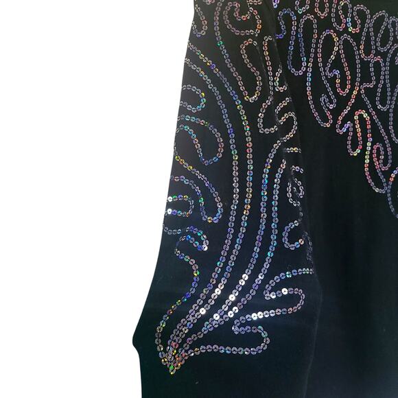 VTG Bob Mackie Wearable Art Black Sequin Holographic 3/4 Sleeve Cotton Top L - Picture 7 of 10